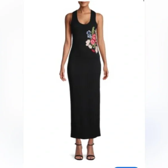 Staud Black Maxi Dress with Floral Embroidery - Picture 1 of 8